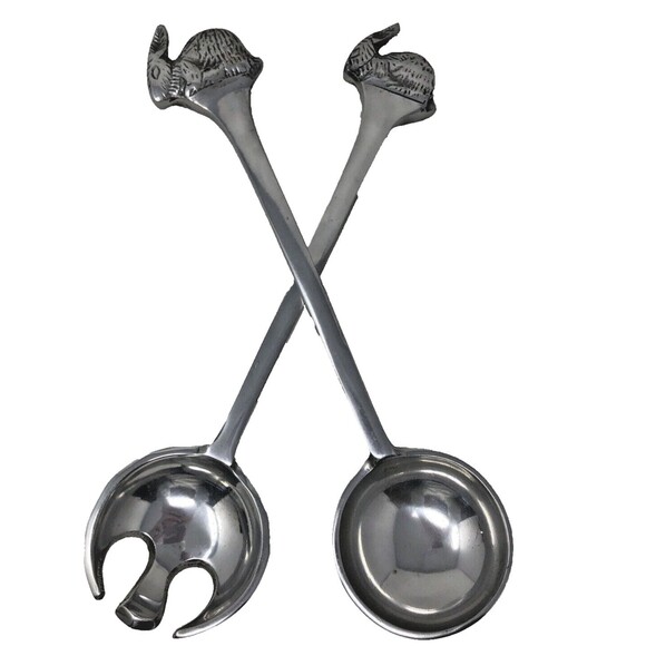 Pewter Bunny Rabbit Salad Serving Fork and Spoon 13" Easter NOS New Old Stock - Picture 1 of 8